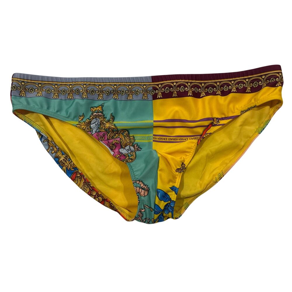 VERSACE Mens Heritage Crest Patchwork Swim Briefs Trunk Multi Size 7 US 2XL